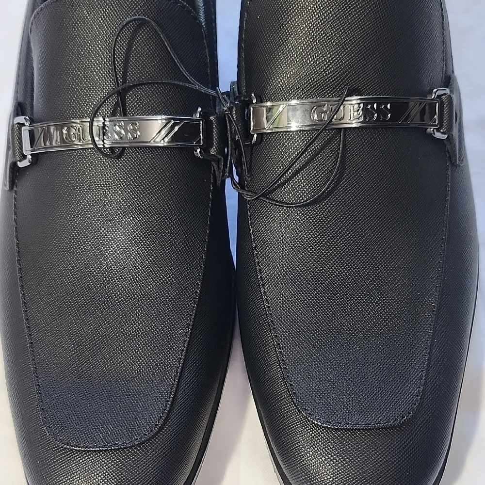 GUESS Men's Black Slip-On Loafers with Silver Accent
